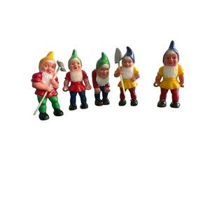 Vintage Lot of 5 Hong Kong Plastic Gnome Elf Cake Cupcake Toppers Elves Pixies